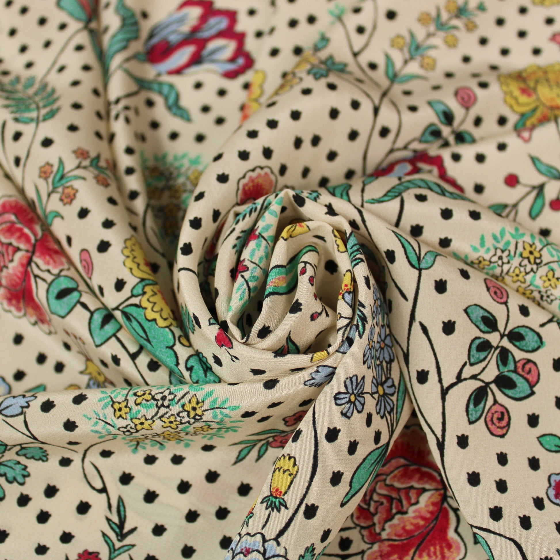 Tissu crêpe de chine 100% soie - imprimé fleurs vintages - photo 1/4 | So Tissus