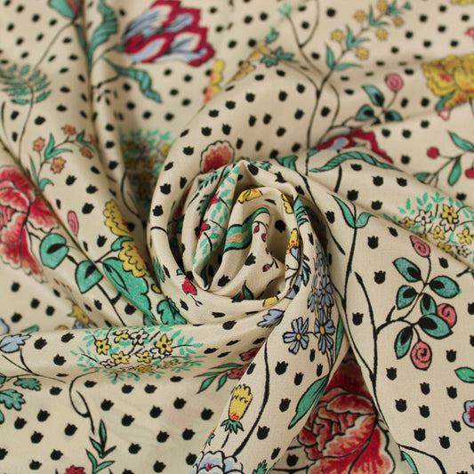 Tissu crêpe de chine 100% soie - imprimé fleurs vintages - photo 1/4 | So Tissus