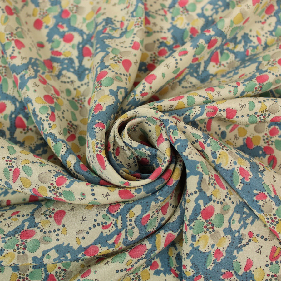 Tissu crêpe de chine 100% soie - imprimé abstrait - multicolore