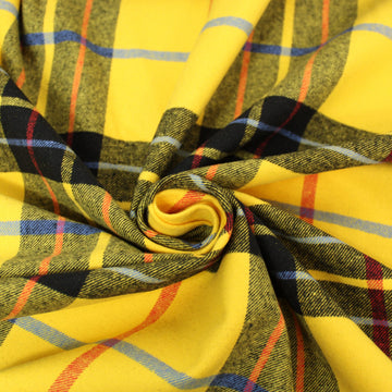 Tissu gabardine flanelle coton - à carreaux - noir et jaune