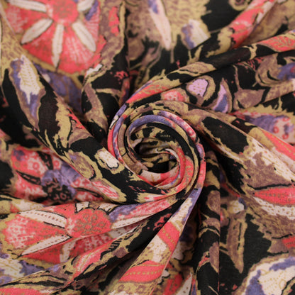Tissu crêpe georgette  - imprimé fleuri - ton rose et noir - photo 1/4 | So Tissus