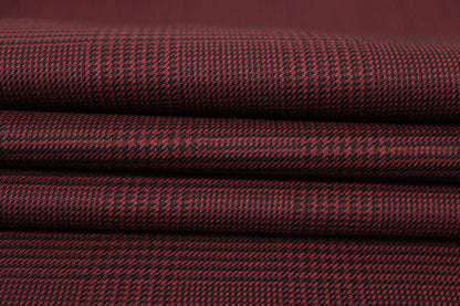 Tissu laine froide stretch  - prince de galles -  noir et bordeaux - photo 2/4 | So Tissus