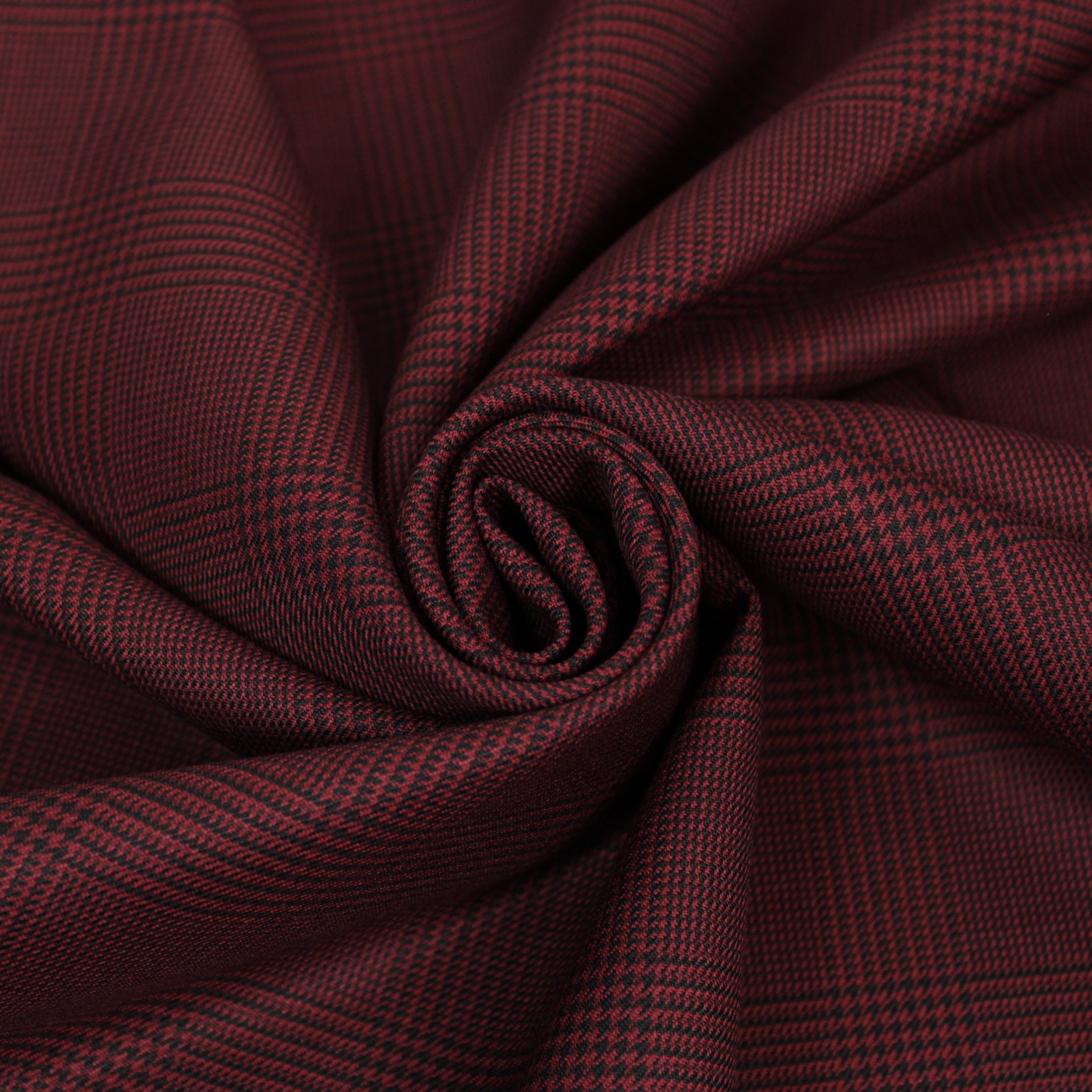 Tissu super 100s laine et mohair prince de galles noir et bordeaux