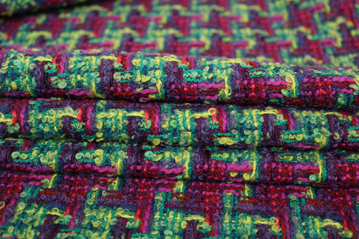 Tissu tweed de laine - ton bleu nuit rose et vert - photo 2/4 | So Tissus