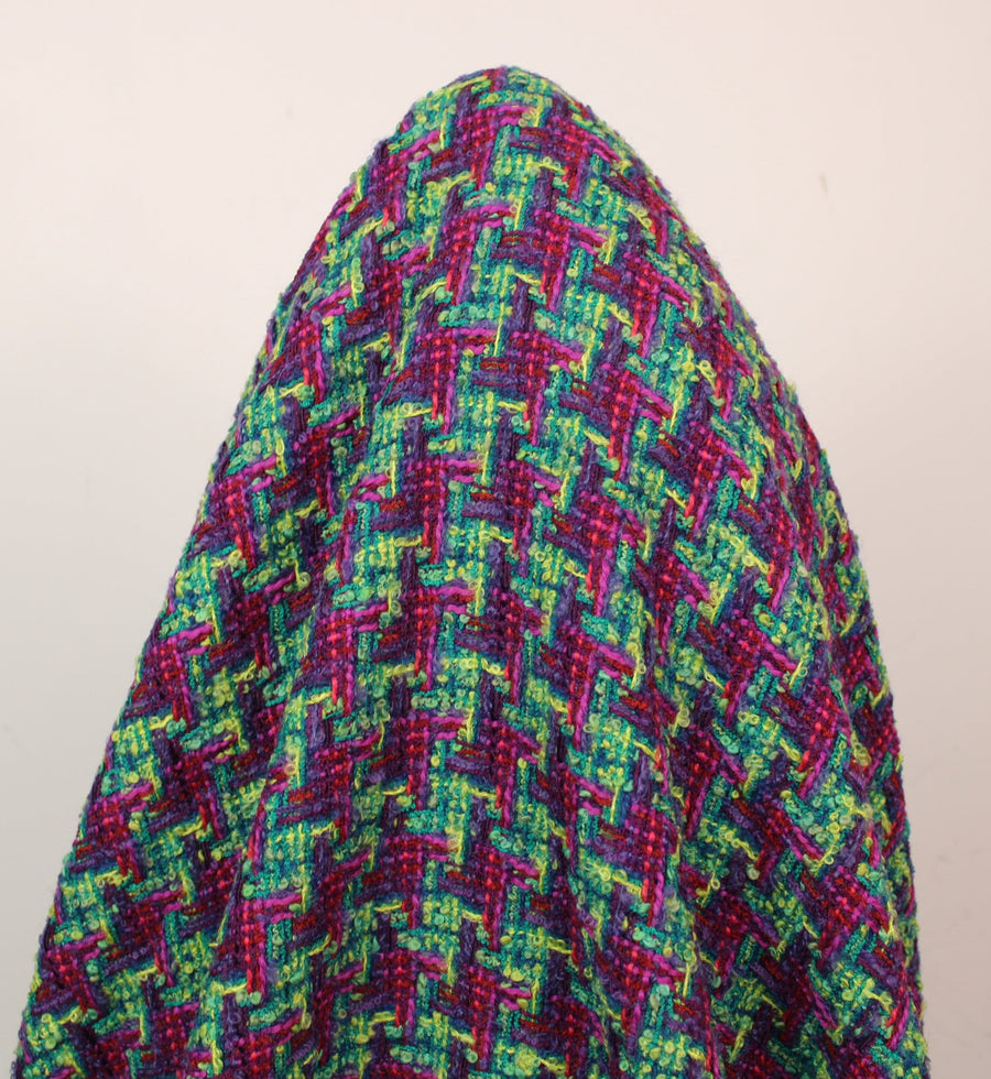 Tissu tweed de laine - ton bleu nuit rose et vert