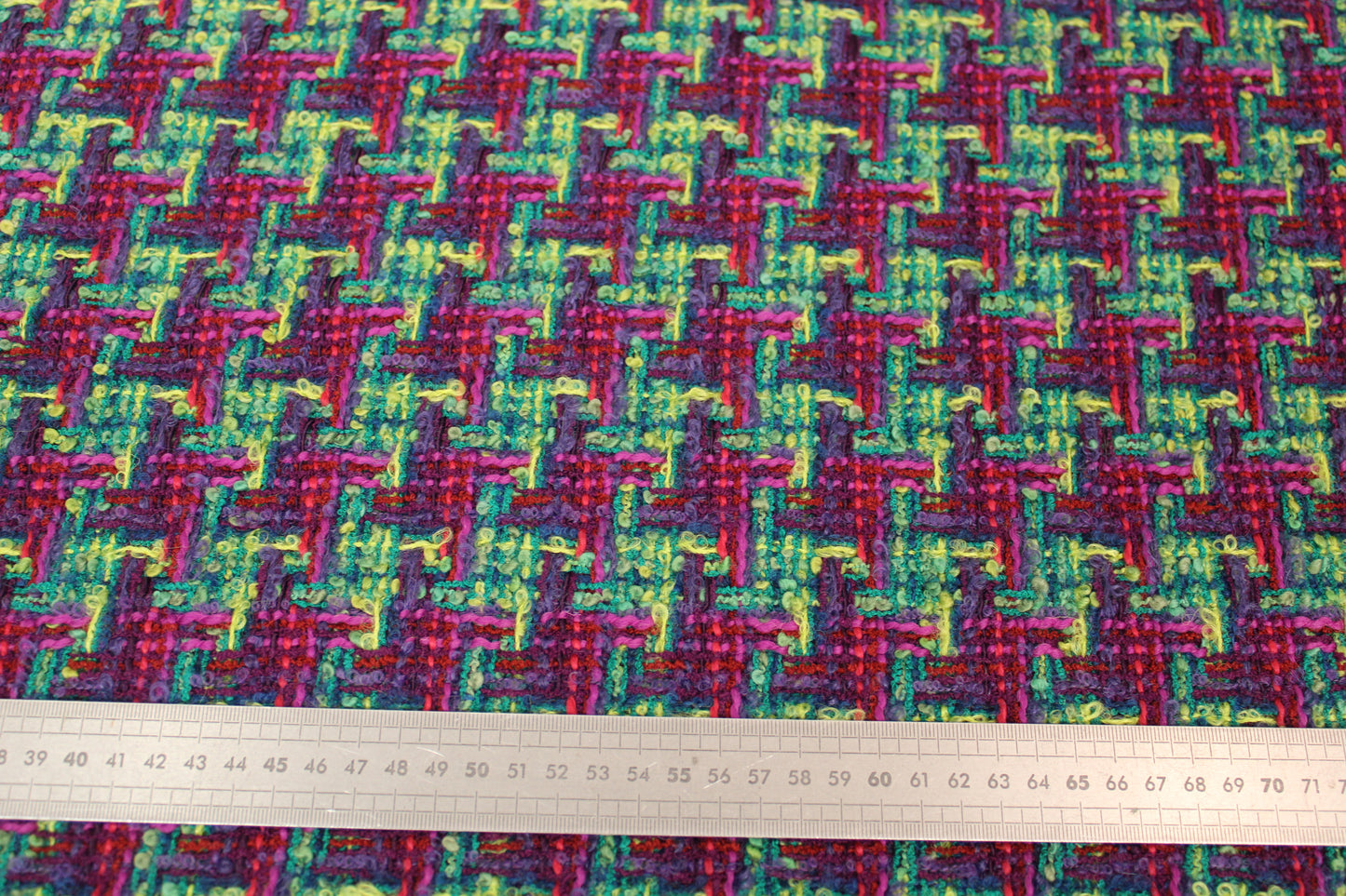 Tissu tweed de laine - ton bleu nuit rose et vert - photo 4/4 | So Tissus