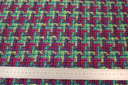 Tissu tweed de laine - ton bleu nuit rose et vert - photo 4/4 | So Tissus