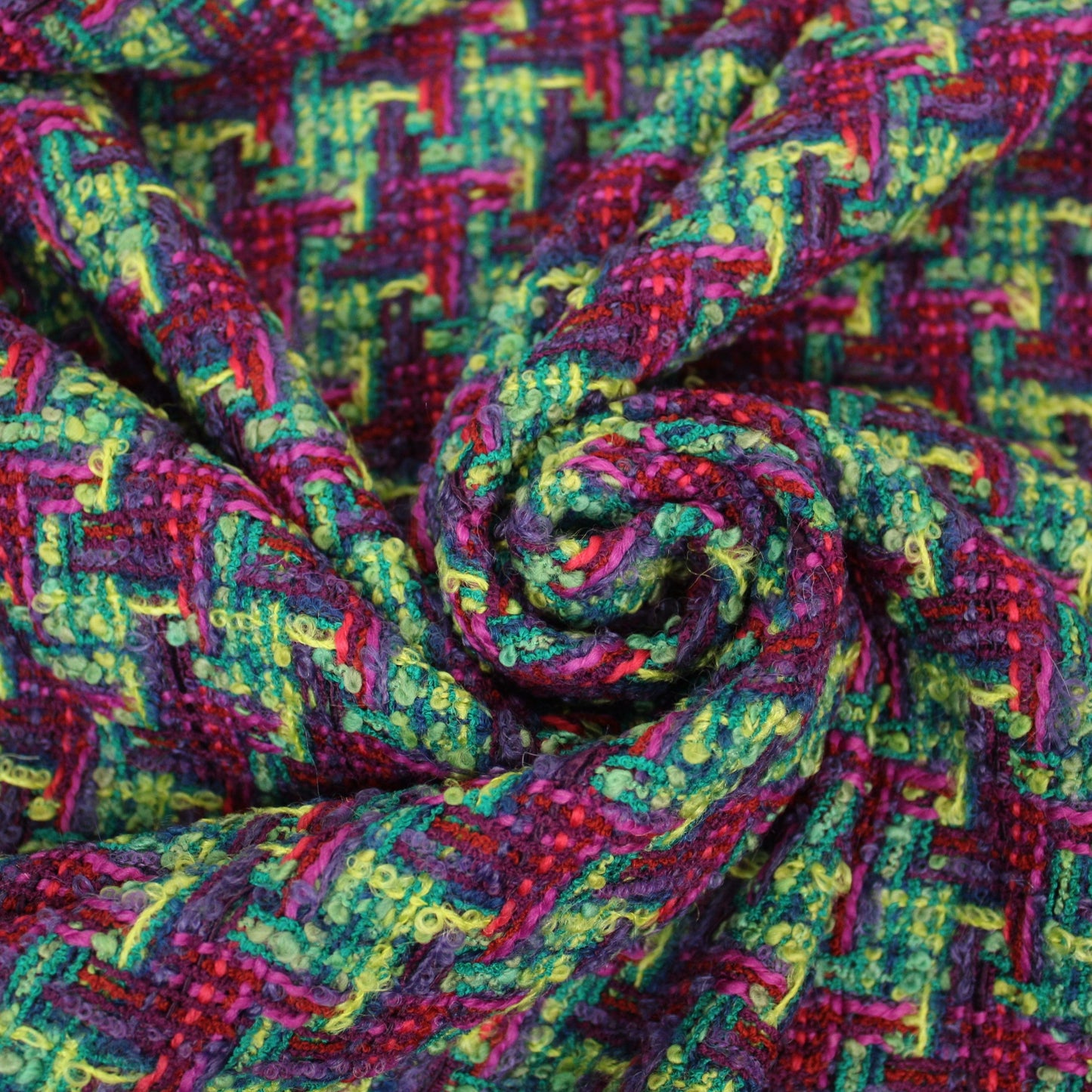 Tissu tweed de laine - ton bleu nuit rose et vert - photo 1/4 | So Tissus