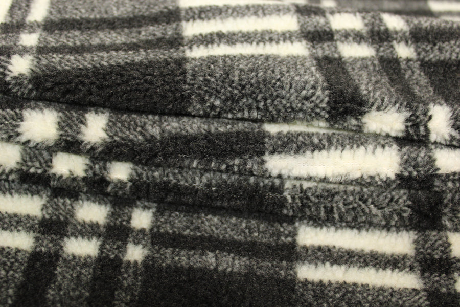 Tissu lainage - à carreaux - écru et gris