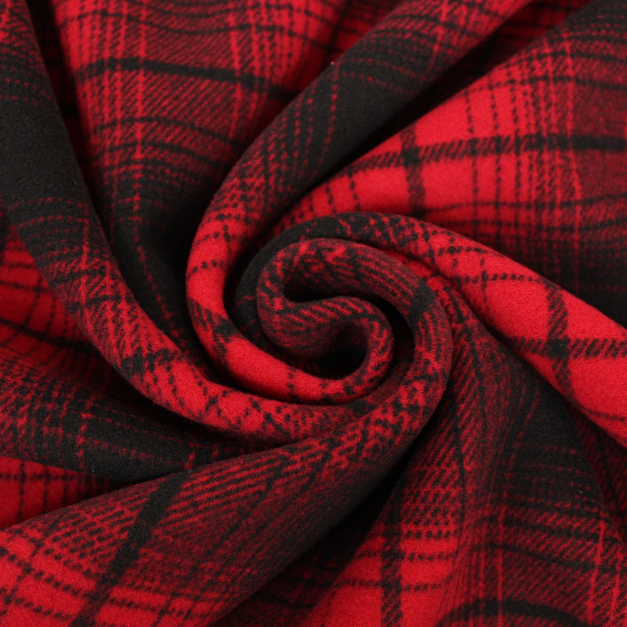 Tissu drap de laine et cachemire - à carreaux - rouge et noir