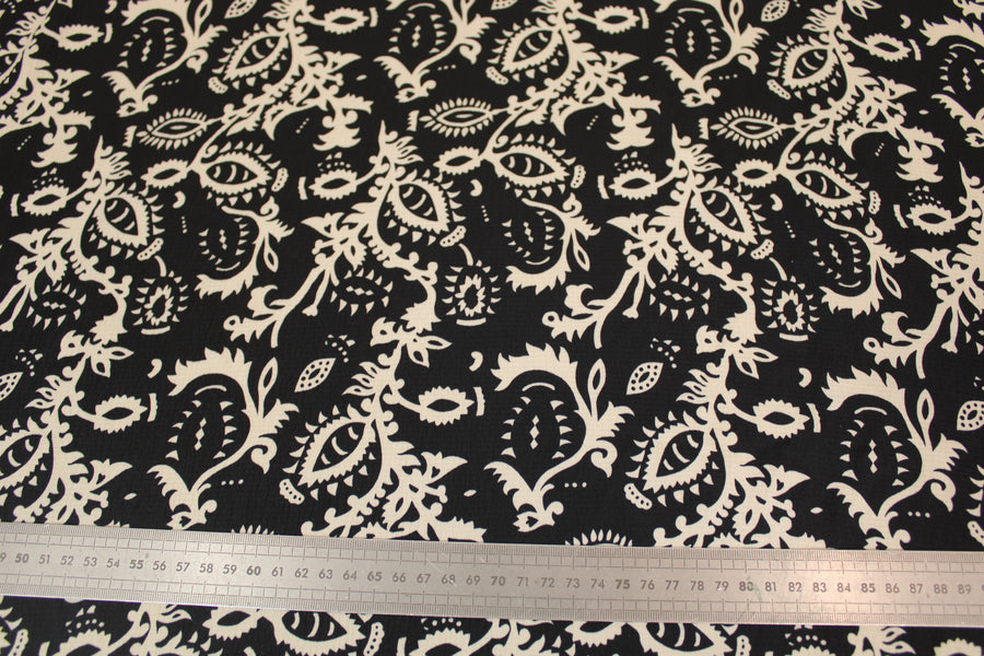 Tissu crêpon viscose satiné- imprimé abstrait - noir et blanc