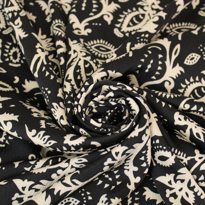 Tissu crêpon viscose satiné- imprimé abstrait - noir et blanc - photo 1/4 | So Tissus