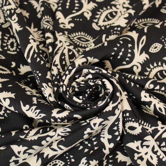 Tissu crêpon viscose satiné- imprimé abstrait - noir et blanc - photo 1/4 | So Tissus