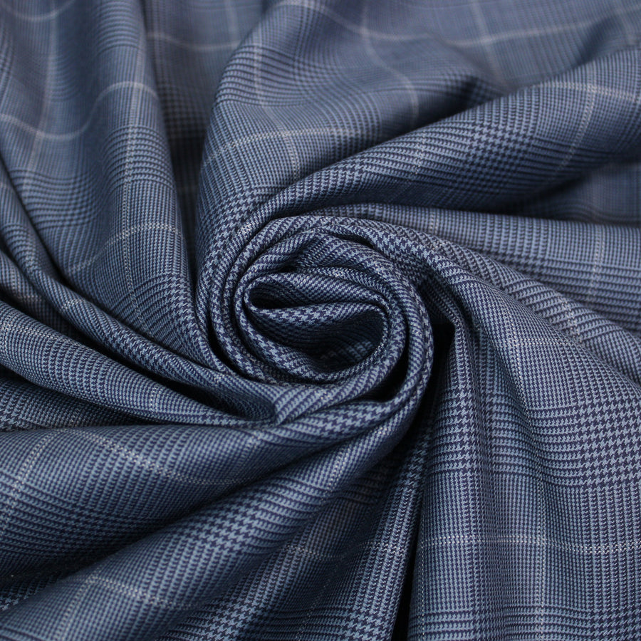Tissu laine froide - prince de galles - ton bleu