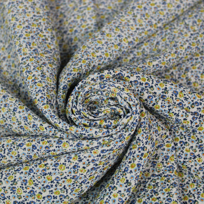 Tissu crêpon de soie - petite fleurs bleues et vertes - photo 1/4 | So Tissus