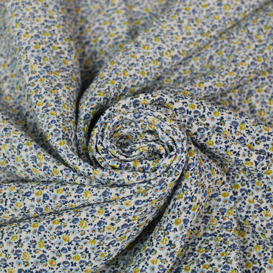 Tissu crêpon de soie - petite fleurs bleues et vertes - photo 1/4 | So Tissus