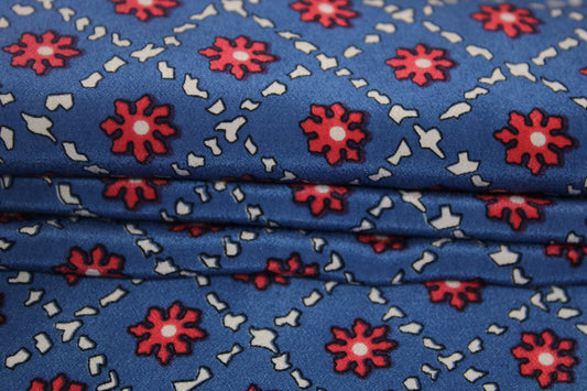 Tissu crêpe de chine 100% soie - imprimé fleurs géométriques - ton bleu roi - photo 2/4 | So Tissus