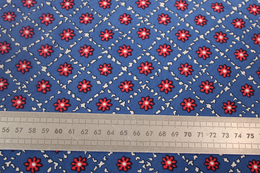 Tissu crêpe de chine 100% soie - imprimé fleurs géométriques - ton bleu roi