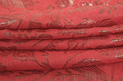 Tissu brocart - imprimé fleur - ton rouge nacarat - photo 2/4 | So Tissus