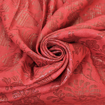 Tissu brocart - imprimé fleur - ton rouge nacarat