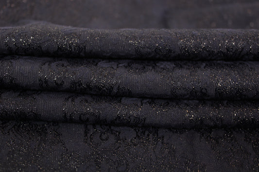 Tissu brocart - motif noir brillant - ton bleu marine - photo 2/4 | So Tissus