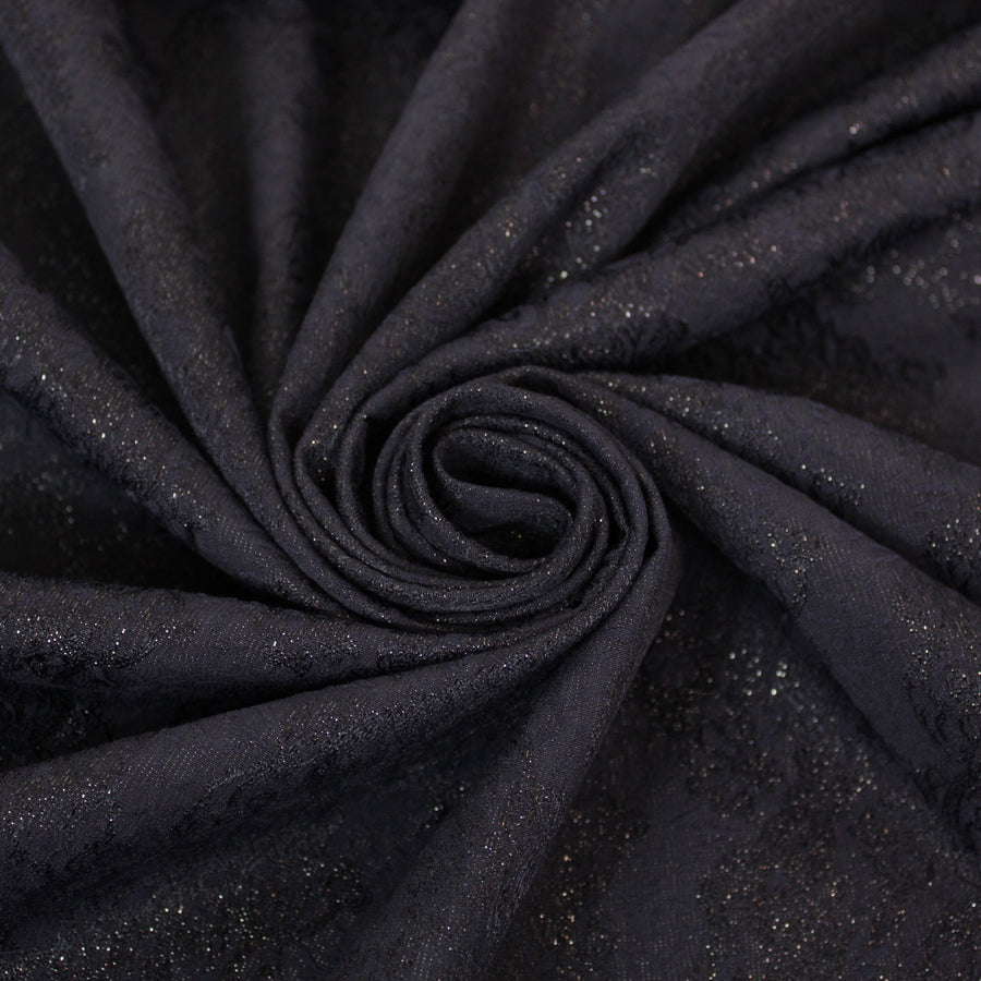 Tissu brocart - motif noir brillant - ton bleu marine