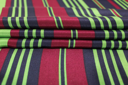 Tissu crêpe de chine 100% soie - à rayures - vert, magenta et bleu marine - photo 2/4 | So Tissus