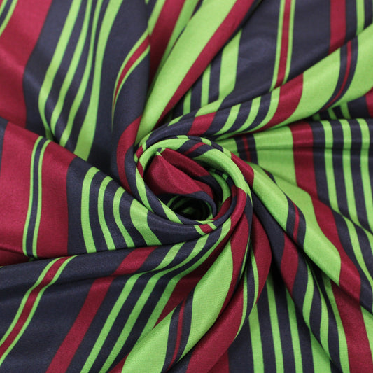 Tissu crêpe de chine 100% soie - à rayures - vert, magenta et bleu marine - photo 1/4 | So Tissus