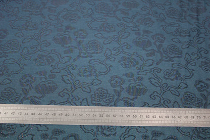 Tissu brocart - imprimé fleur - ton bleu pétrole - photo 4/4 | So Tissus