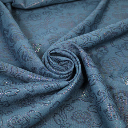 Tissu brocart - imprimé fleur - ton bleu pétrole - photo 1/4 | So Tissus