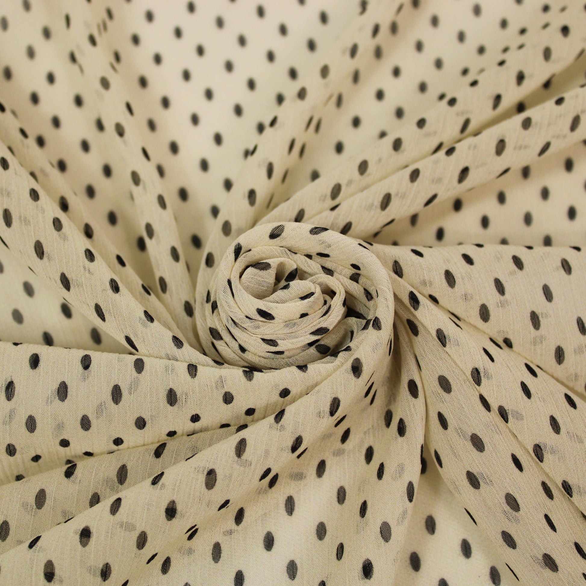 Tissu crêpon georgette  - à pois - écru et noir - photo 1/6 | So Tissus