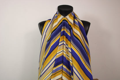 Tissu crêpe viscose - à rayures - beige, moutarde et bleu - photo 4/5 | So Tissus