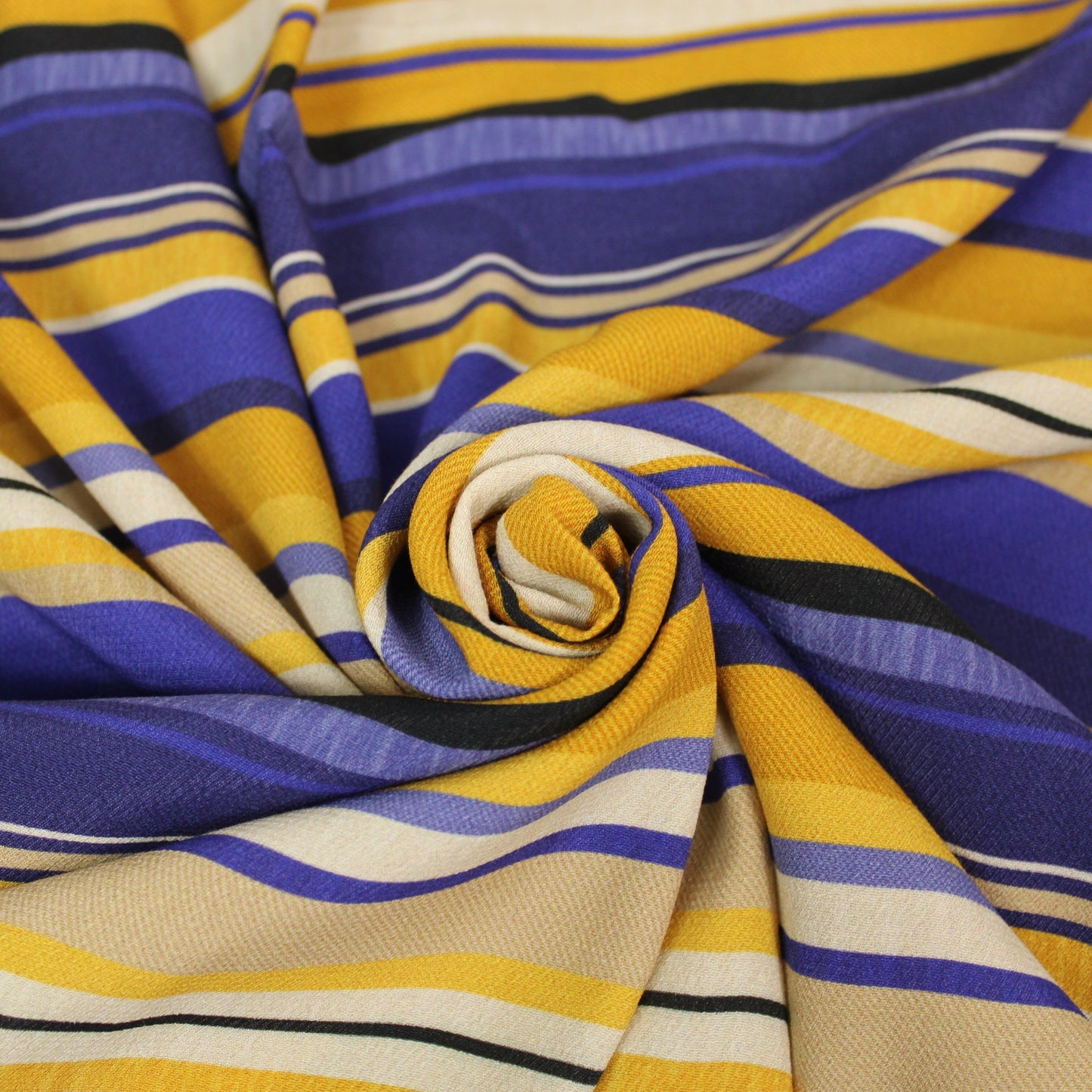 Tissu crêpe viscose - à rayures - beige, moutarde et bleu - photo 1/5 | So Tissus