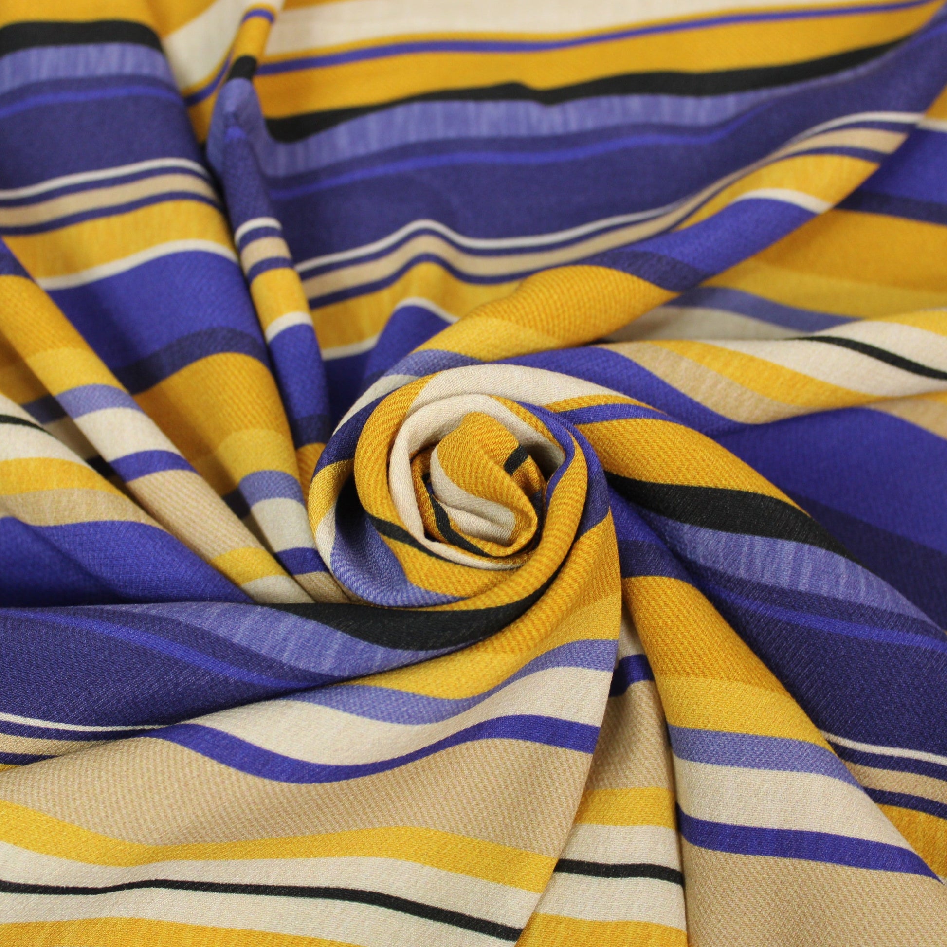 Tissu crêpe viscose - à rayures - beige, moutarde et bleu - photo 1/5 | So Tissus