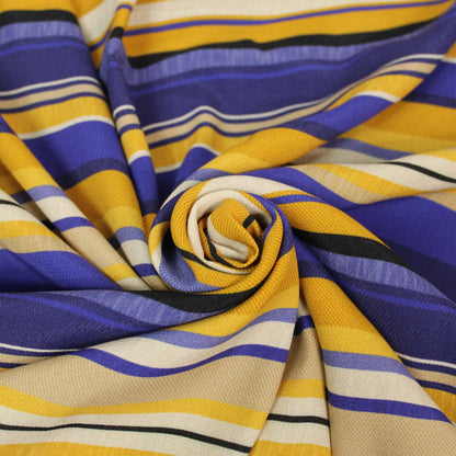 Tissu crêpe viscose - à rayures - beige, moutarde et bleu - photo 1/5 | So Tissus