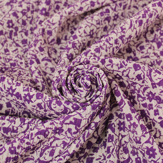 Tissu crêpon - petite fleurs - violet et blanc - photo 1/5 | So Tissus