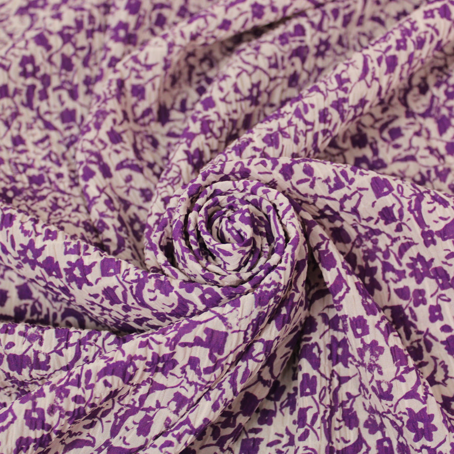 Tissu crêpon - petite fleurs - violet et blanc
