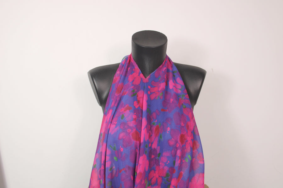 Tissu crêpon georgette  - fleurs tacheté - fuchsia et violet
