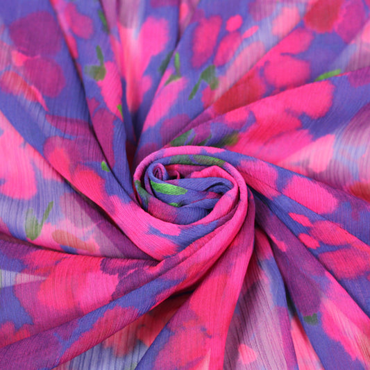 Tissu crêpon georgette  - fleurs tacheté - fuchsia et violet - photo 1/6 | So Tissus