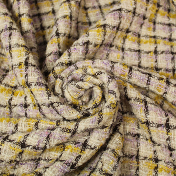 Tissu tweed de laine - à carreaux - ton écru