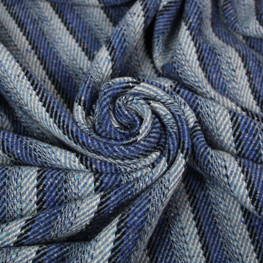 Tissu lainage - à rayures - ton bleu