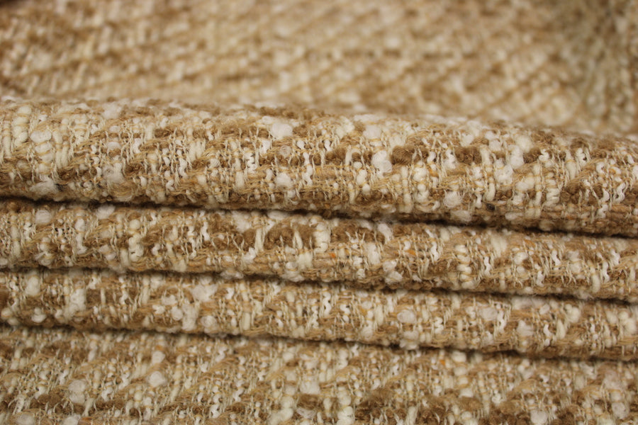 Tissu tweed de laine - à carreaux - ton beige