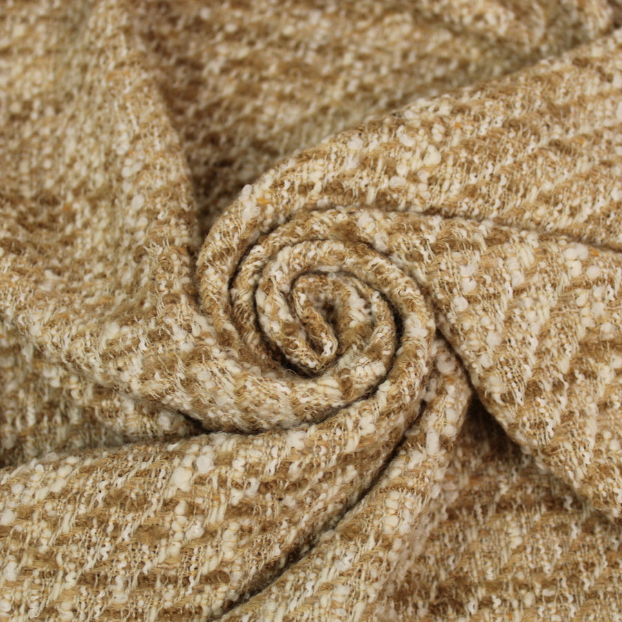 Tissu tweed de laine - à carreaux - ton beige
