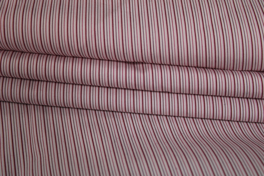 Tissu popeline de coton stretch - à rayures - ton blanc et rose