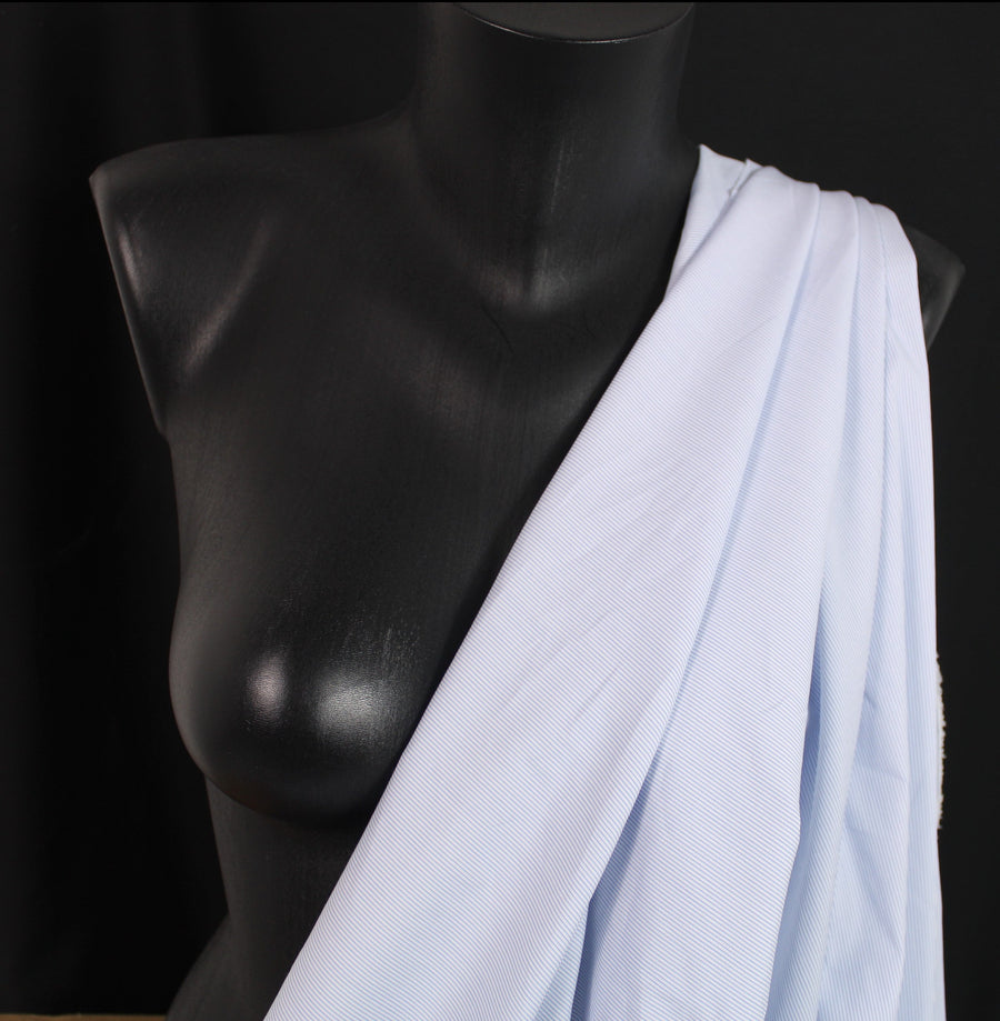 Tissu popeline de coton stretch - à rayures - blanc et bleu