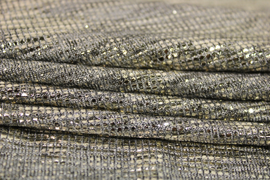 Tissu maille lurex - gris chiné et argenté