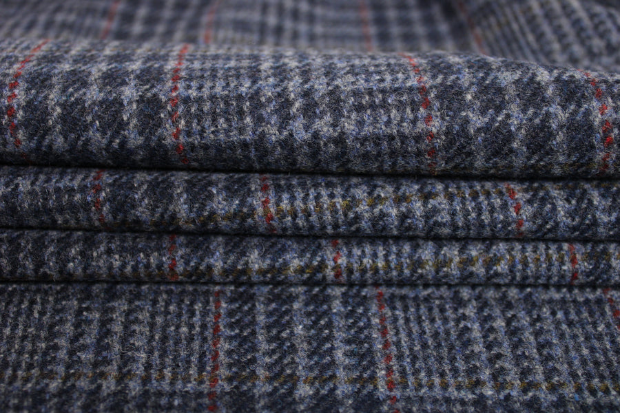 Tissu drap de laine - prince de galles - ton gris bleu