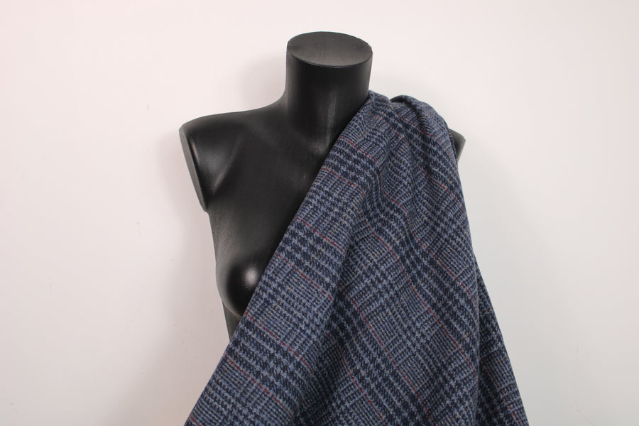 Tissu drap de laine - prince de galles - ton gris bleu