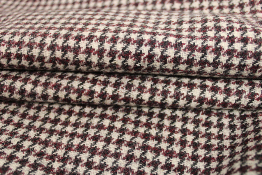 Tissu drap de laine double face - ton ecru et bordeaux