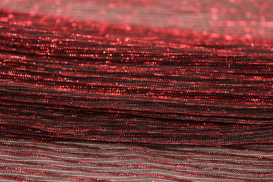 Tissu maille lurex - noir et rouge brillant